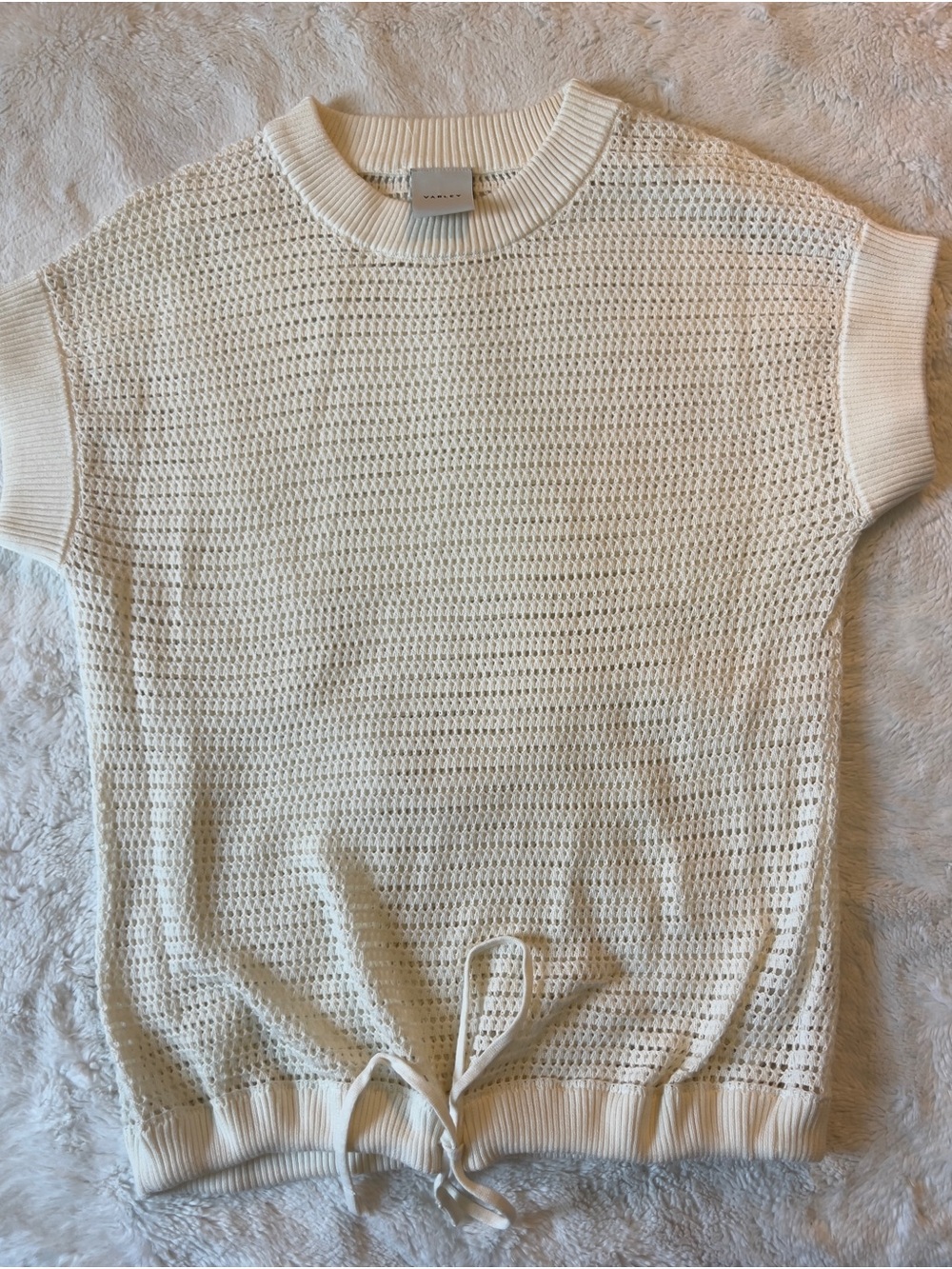 Varley like new Open-Weave Crewneck Sweater in Soft Cream